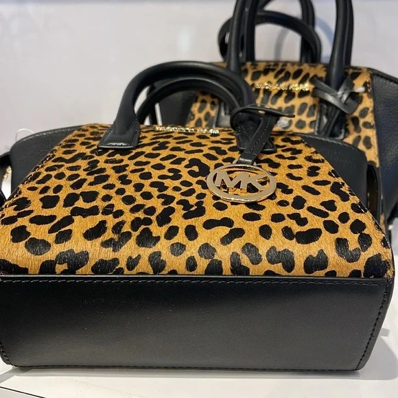 Avril Extra-Small Cheetah Print Calf Hair and Leather Satchel BLACK COMBJO - Picture 5 of 16